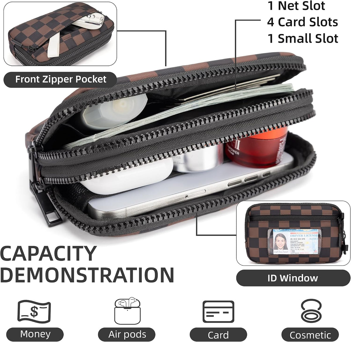 Wristlet wallets for Women RFID crossbody bags with 4 Zippers