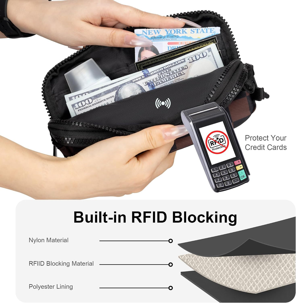 Wristlet wallets for Women RFID crossbody bags with 4 Zippers