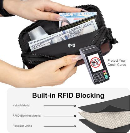 Wristlet wallets for Women RFID crossbody bags with 4 Zippers