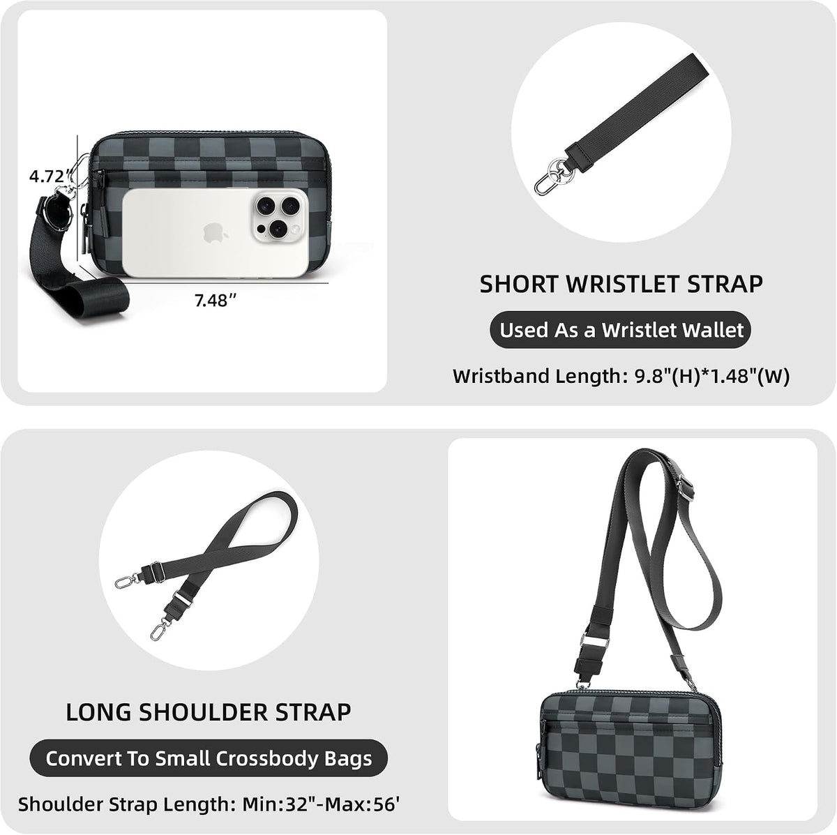 Wristlet wallets for Women RFID crossbody bags with 4 Zippers