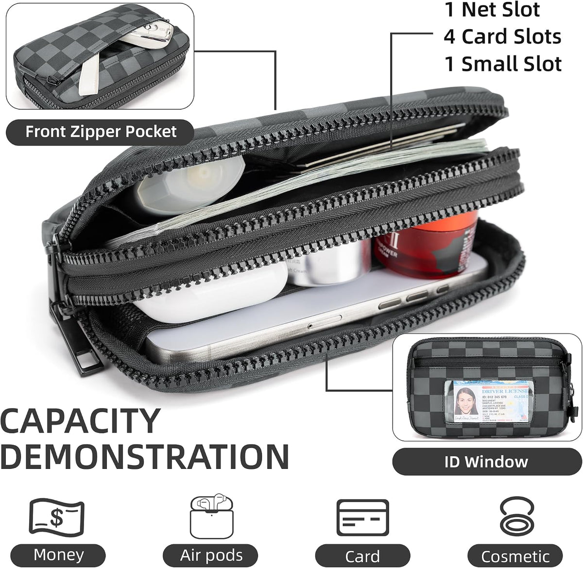 Wristlet wallets for Women RFID crossbody bags with 4 Zippers