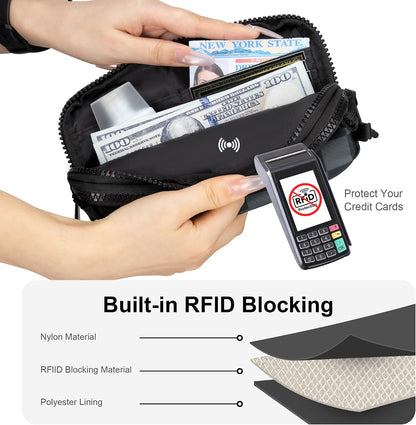 Wristlet wallets for Women RFID crossbody bags with 4 Zippers
