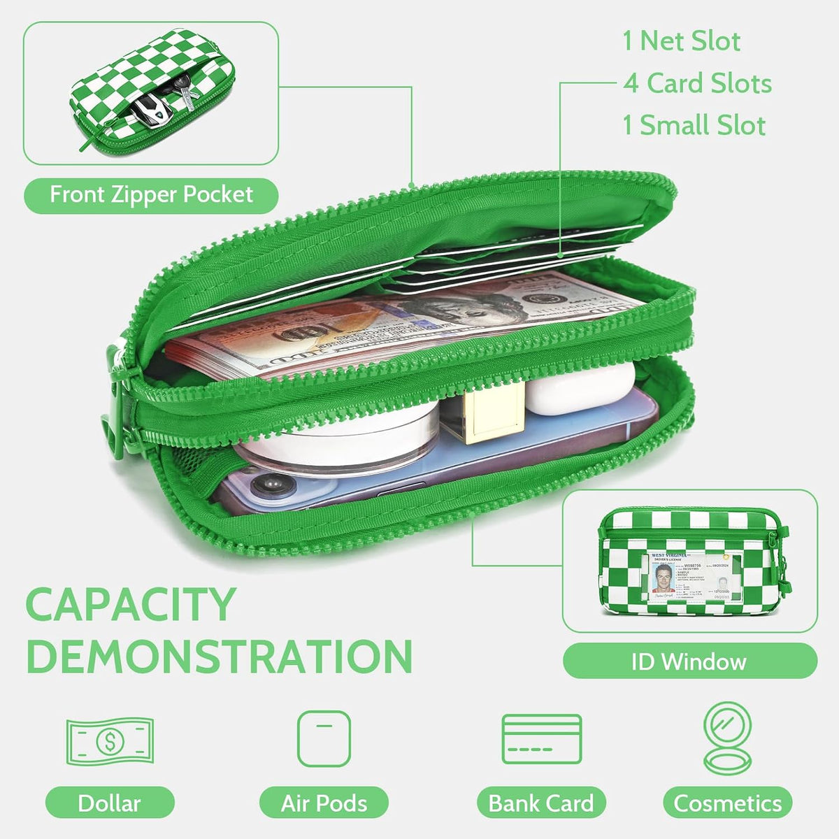 Wristlet wallets for Women RFID crossbody bags with 4 Zippers