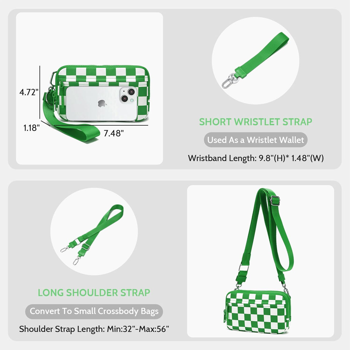 Wristlet wallets for Women RFID crossbody bags with 4 Zippers