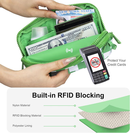 Wristlet wallets for Women RFID crossbody bags with 4 Zippers
