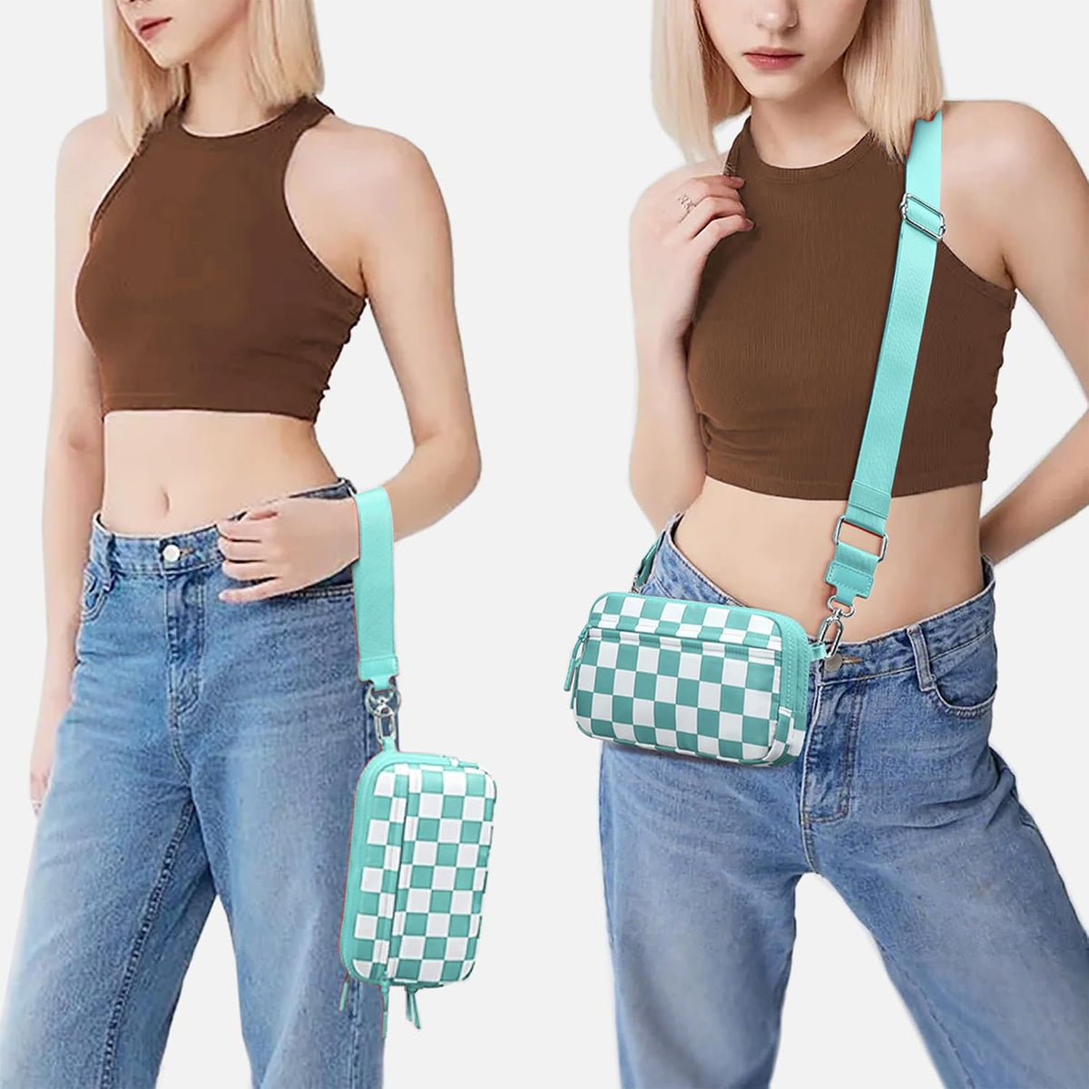 Wristlet wallets for Women RFID crossbody bags with 4 Zippers