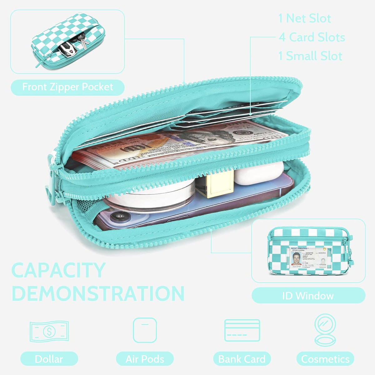 Wristlet wallets for Women RFID crossbody bags with 4 Zippers