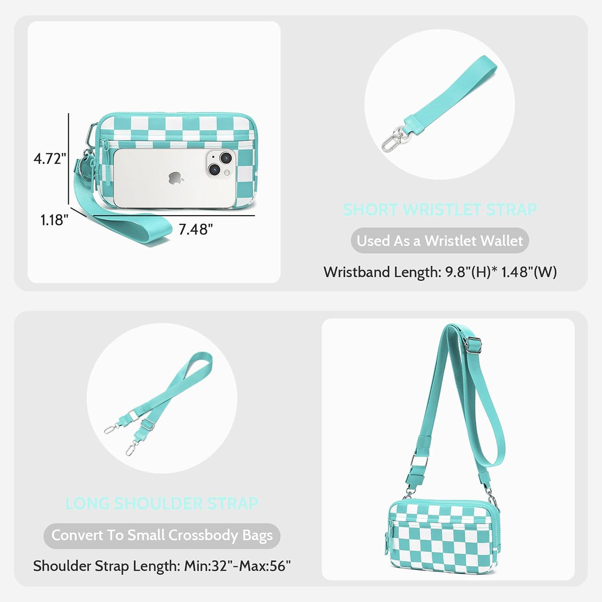 Wristlet wallets for Women RFID crossbody bags with 4 Zippers