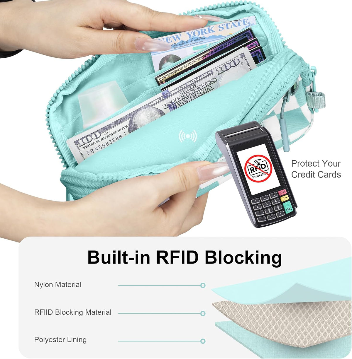 Wristlet wallets for Women RFID crossbody bags with 4 Zippers