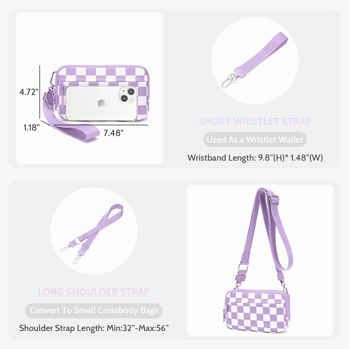 Wristlet wallets for Women RFID crossbody bags with 4 Zippers