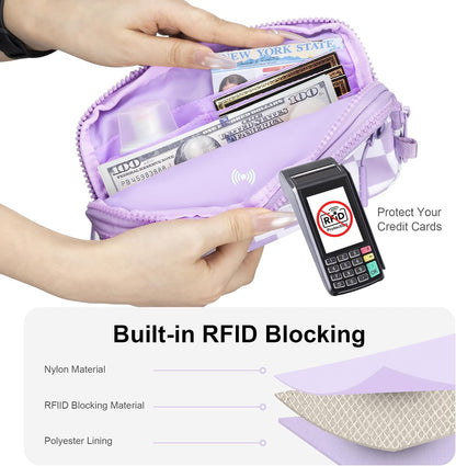 Wristlet wallets for Women RFID crossbody bags with 4 Zippers