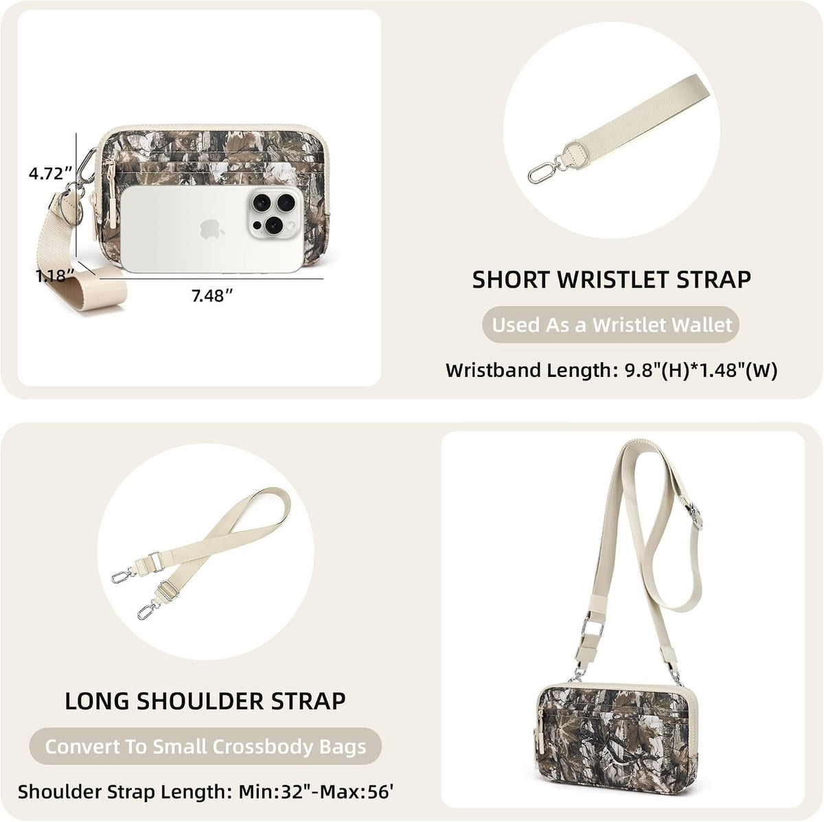 Wristlet wallets for Women RFID crossbody bags with 4 Zippers