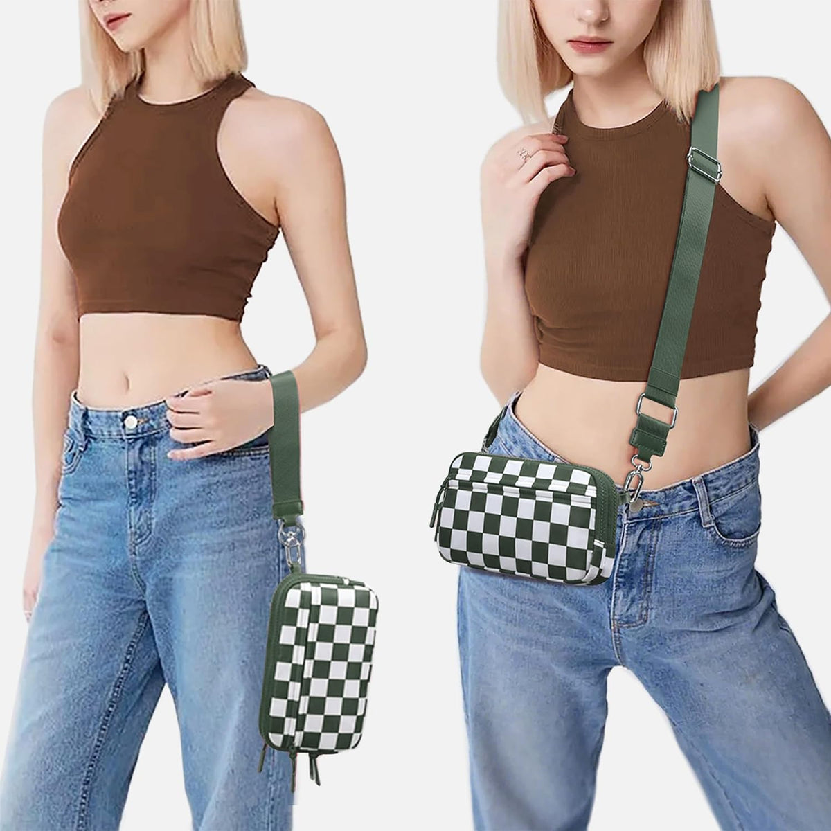Wristlet wallets for Women RFID crossbody bags with 4 Zippers