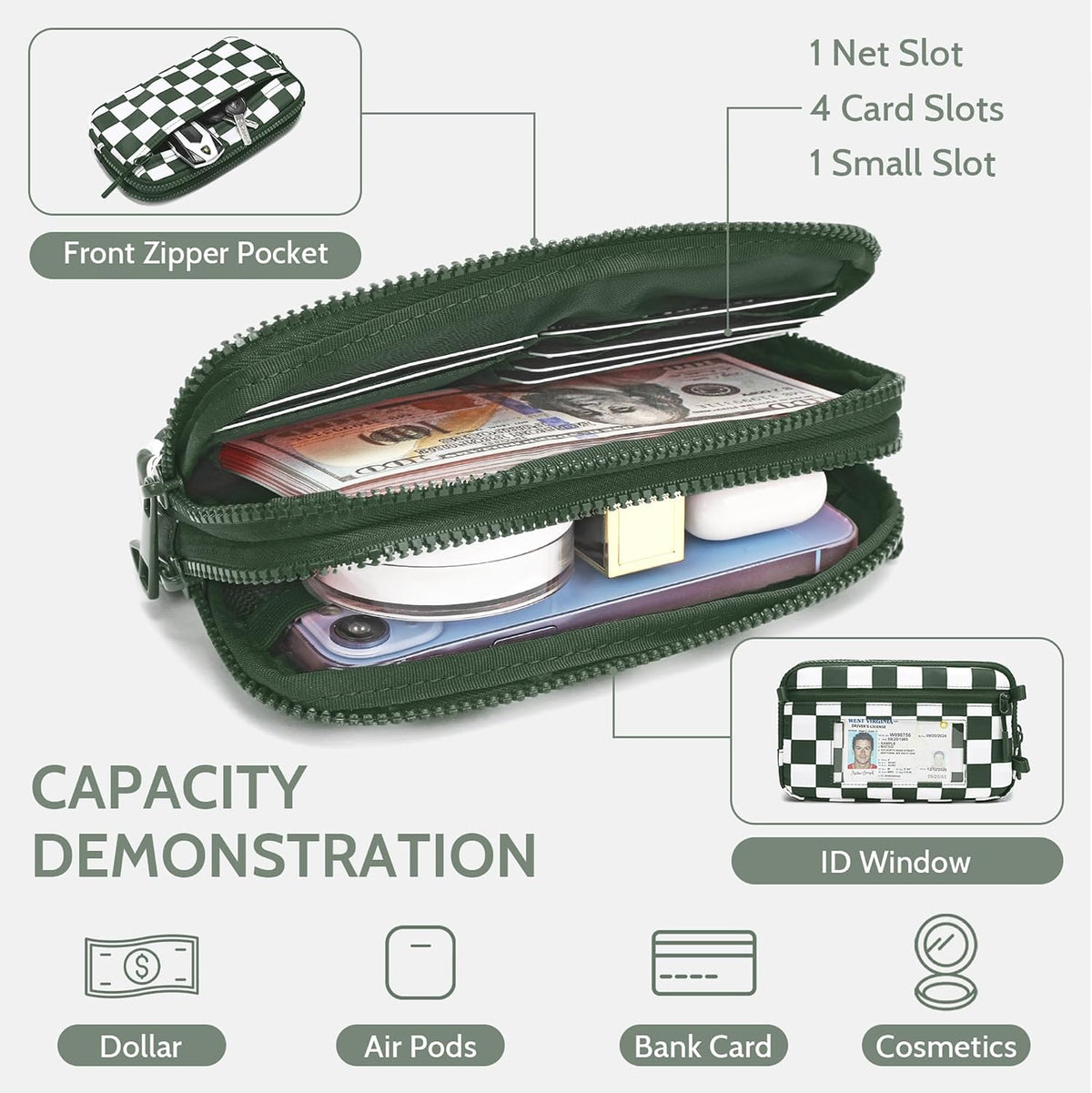 Wristlet wallets for Women RFID crossbody bags with 4 Zippers