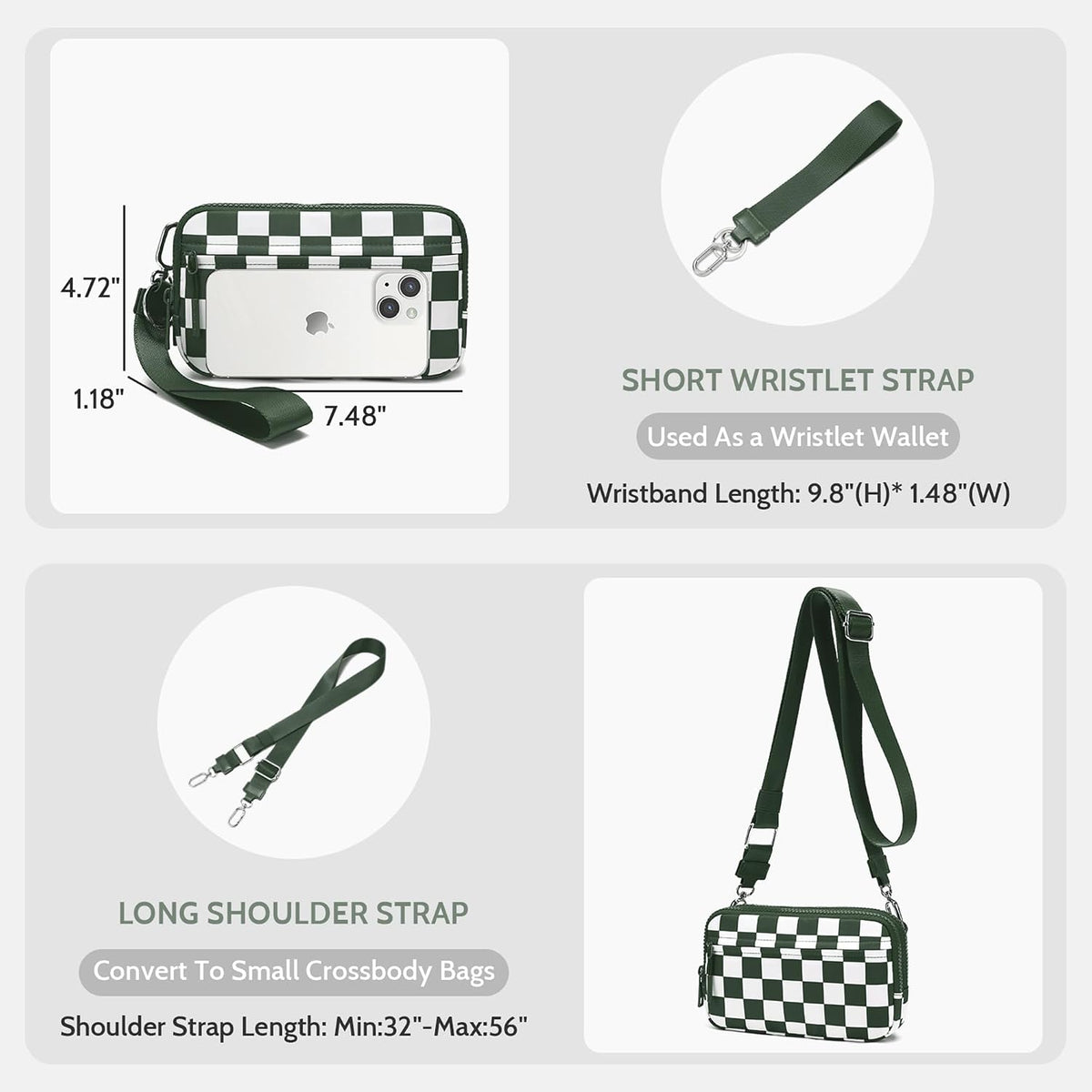 Wristlet wallets for Women RFID crossbody bags with 4 Zippers