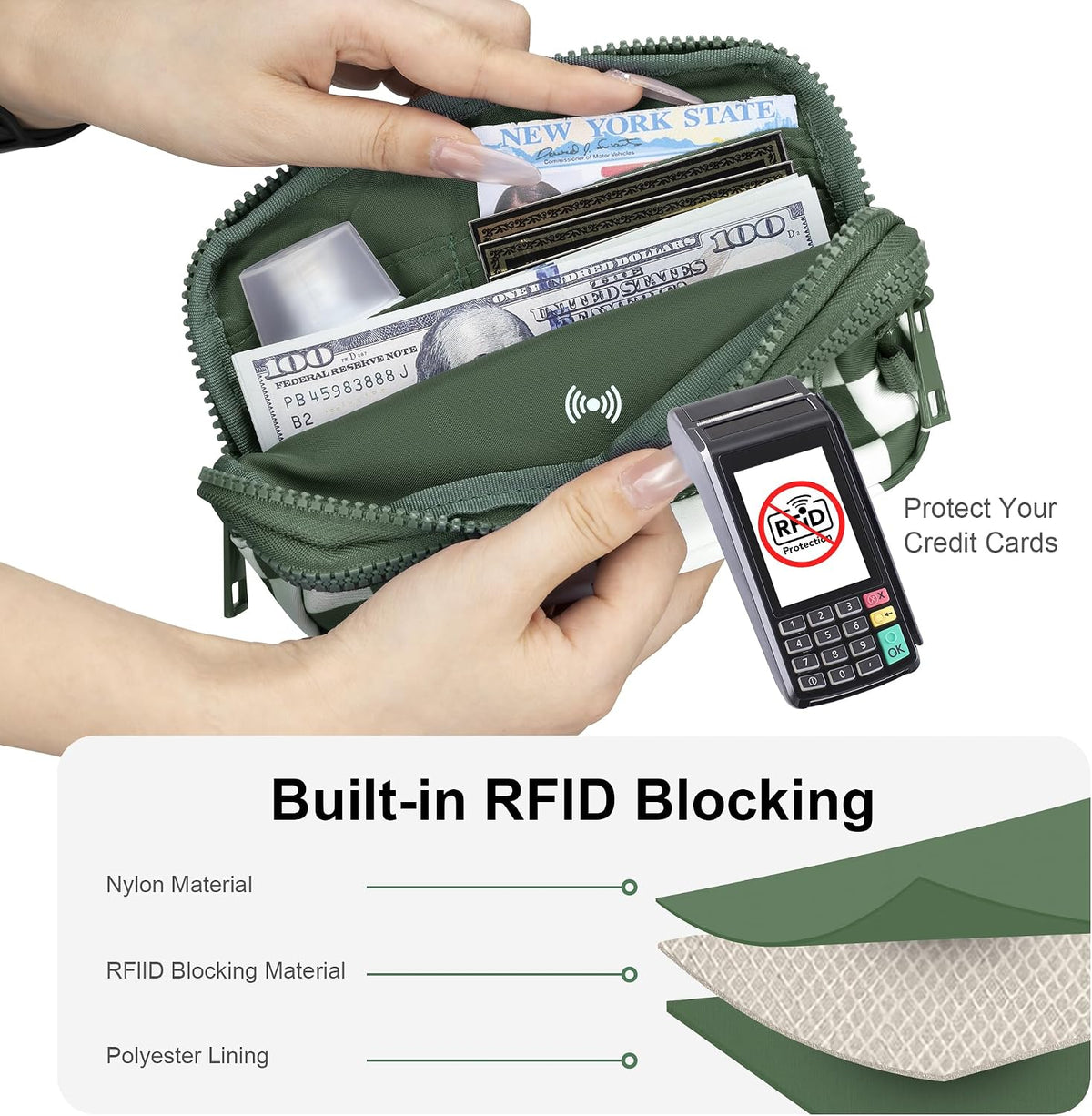 Wristlet wallets for Women RFID crossbody bags with 4 Zippers