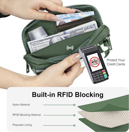 Wristlet wallets for Women RFID crossbody bags with 4 Zippers