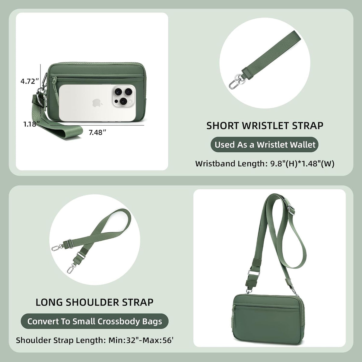 Wristlet wallets for Women RFID crossbody bags with 4 Zippers