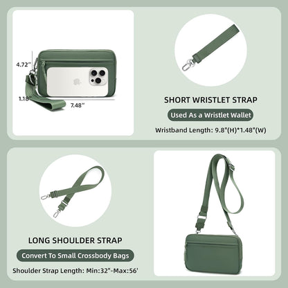 Wristlet wallets for Women RFID crossbody bags with 4 Zippers