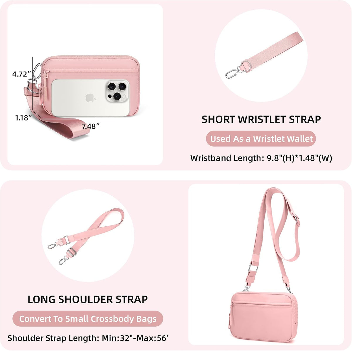 Wristlet wallets for Women RFID crossbody bags with 4 Zippers