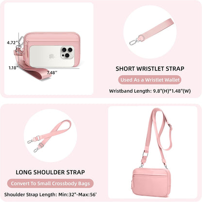 Wristlet wallets for Women RFID crossbody bags with 4 Zippers