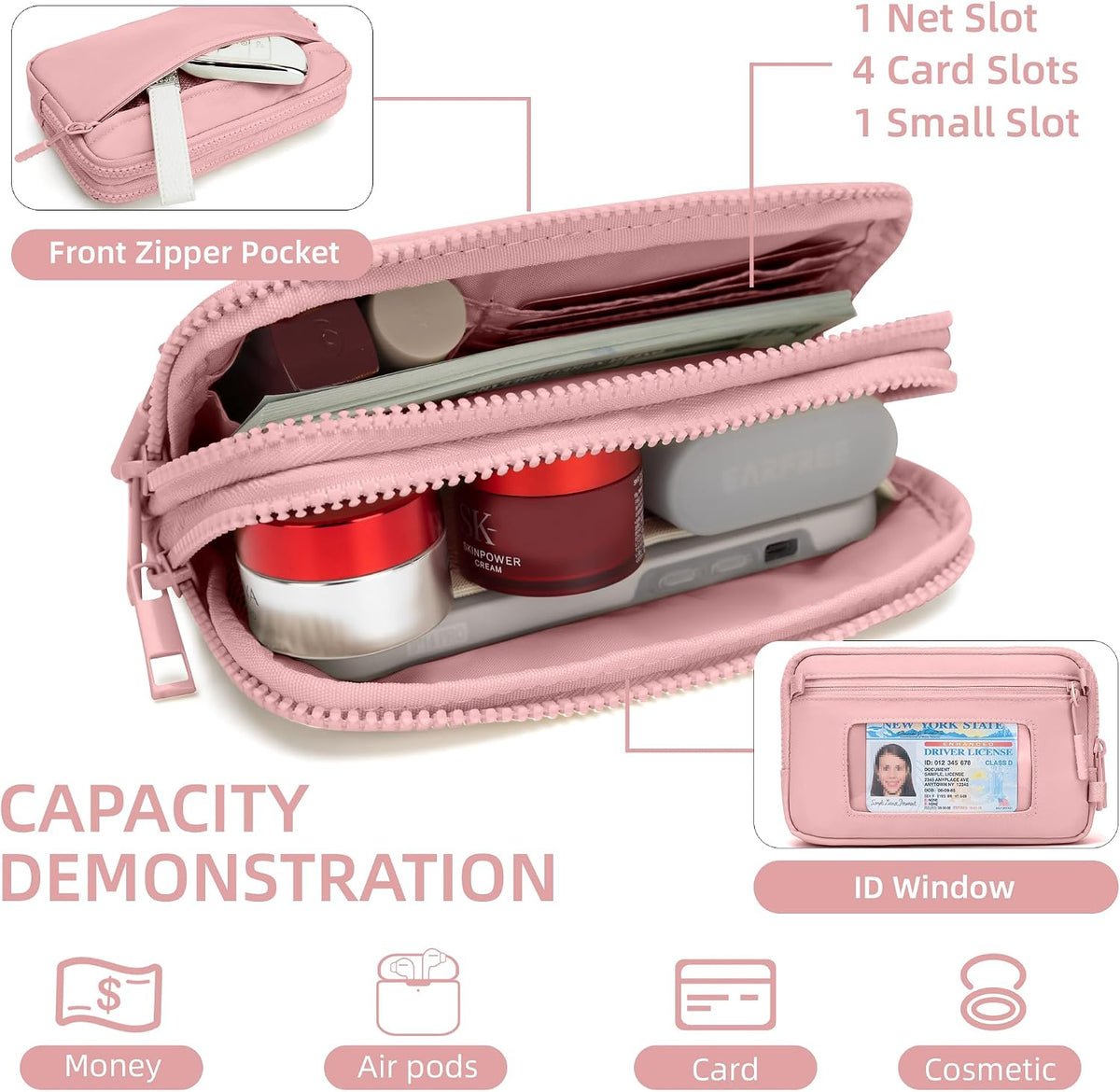 Wristlet wallets for Women RFID crossbody bags with 4 Zippers