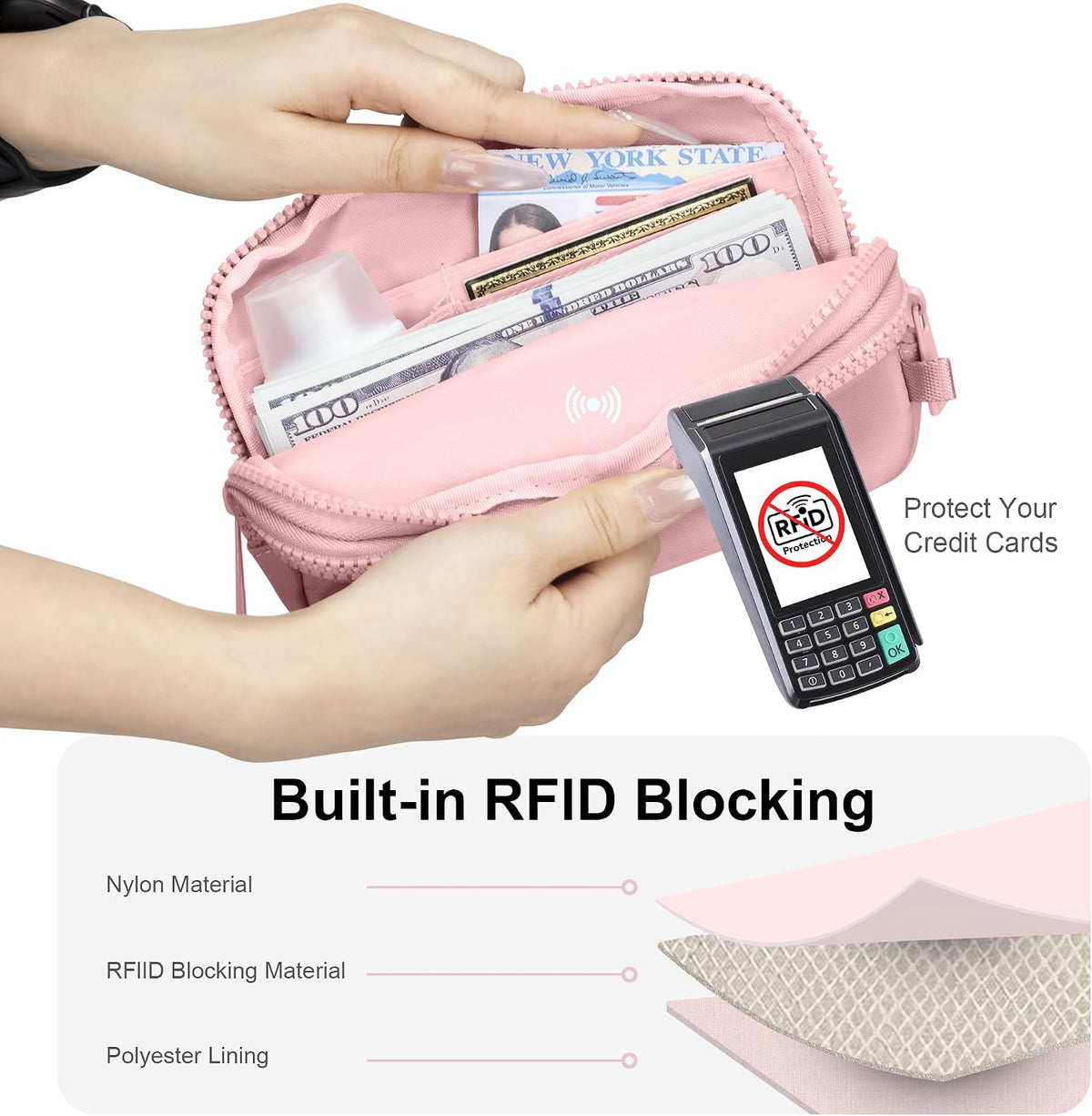 Wristlet wallets for Women RFID crossbody bags with 4 Zippers