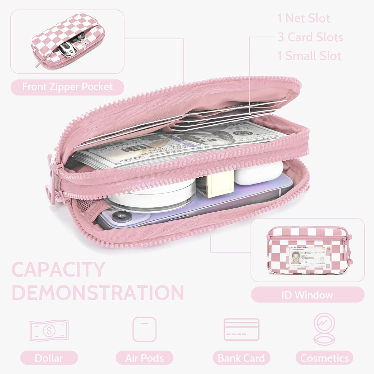 Wristlet wallets for Women RFID crossbody bags with 4 Zippers