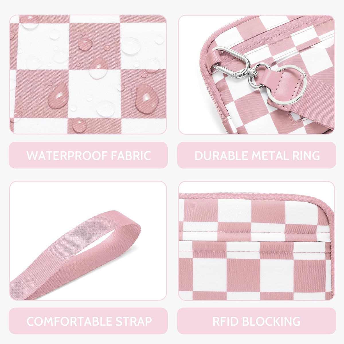 Wristlet wallets for Women RFID crossbody bags with 4 Zippers