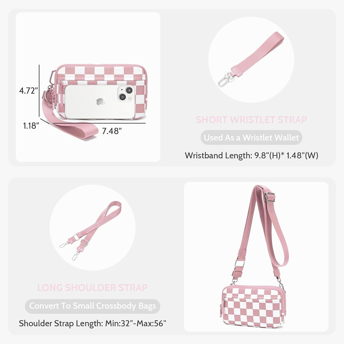 Wristlet wallets for Women RFID crossbody bags with 4 Zippers