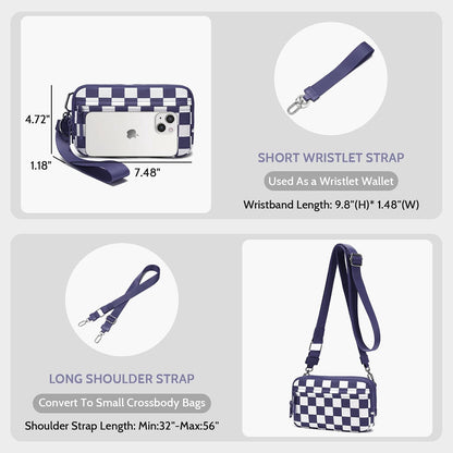 Wristlet wallets for Women RFID crossbody bags with 4 Zippers