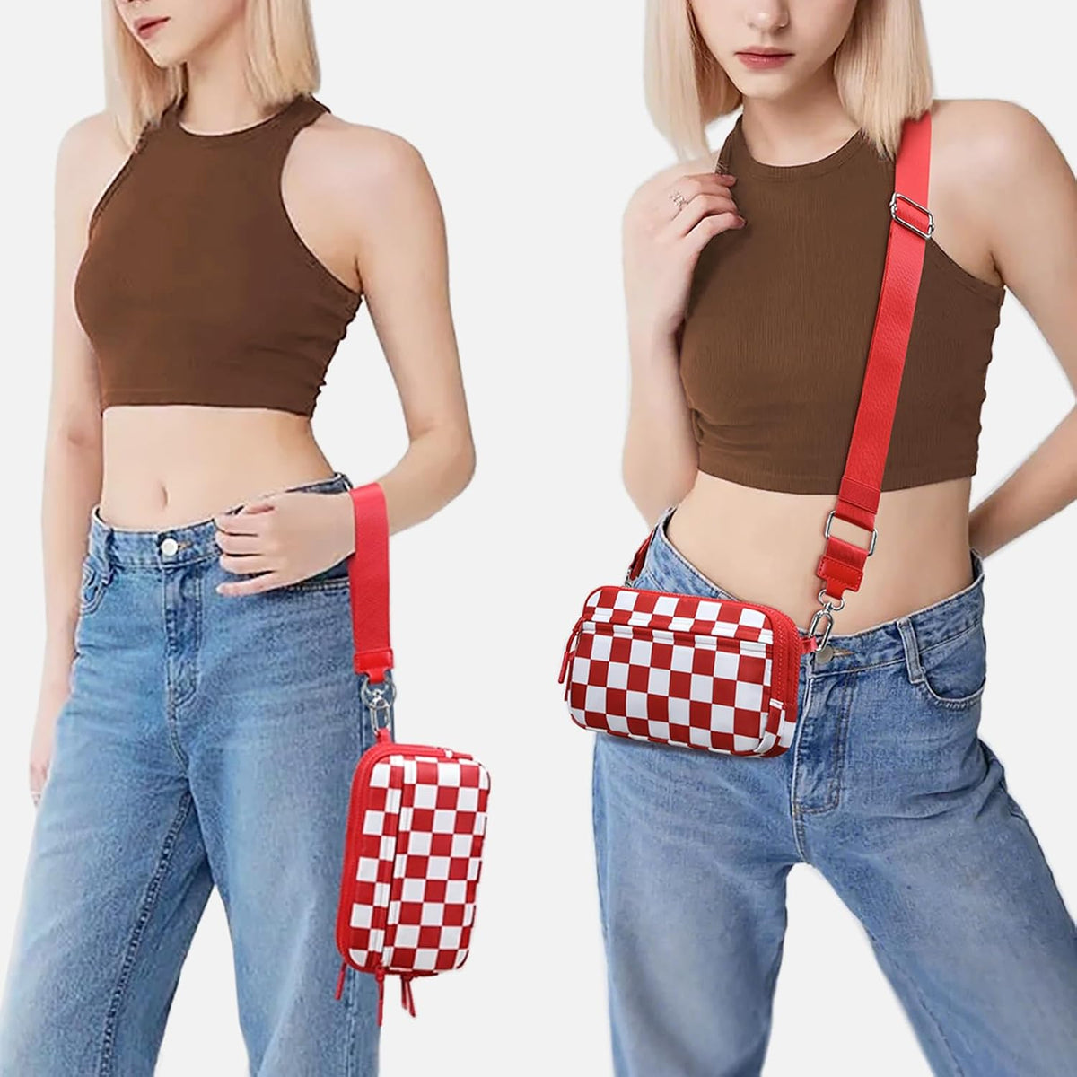 Wristlet wallets for Women RFID crossbody bags with 4 Zippers