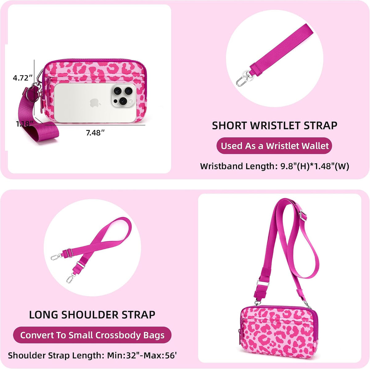 Wristlet wallets for Women RFID crossbody bags with 4 Zippers