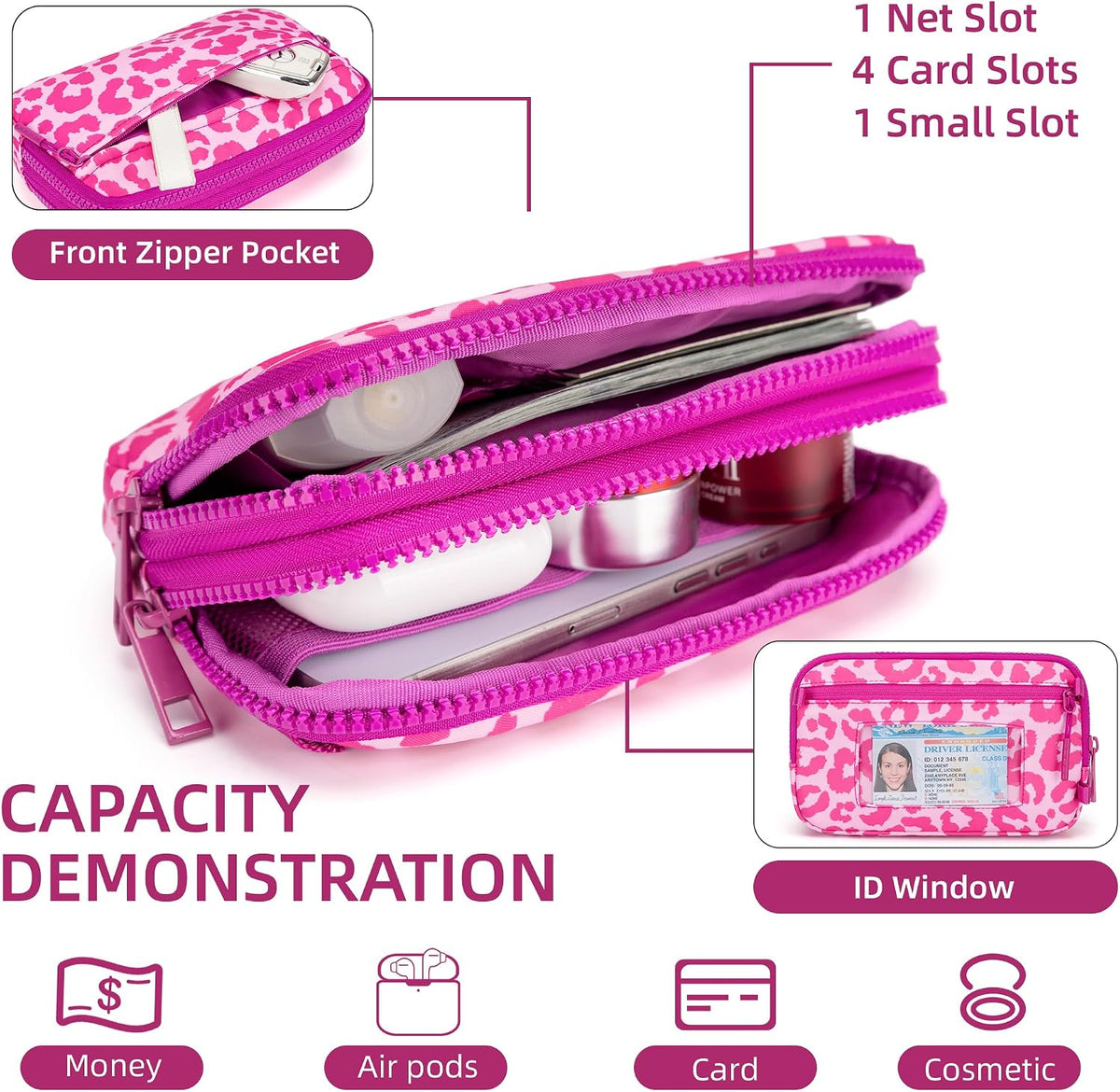 Wristlet wallets for Women RFID crossbody bags with 4 Zippers