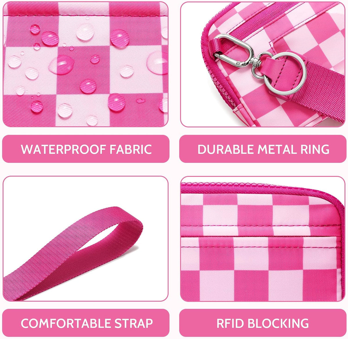 Wristlet wallets for Women RFID crossbody bags with 4 Zippers