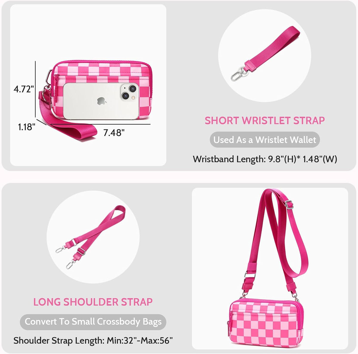 Wristlet wallets for Women RFID crossbody bags with 4 Zippers