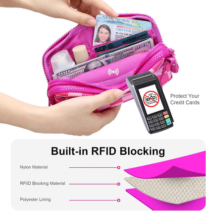 Wristlet wallets for Women RFID crossbody bags with 4 Zippers