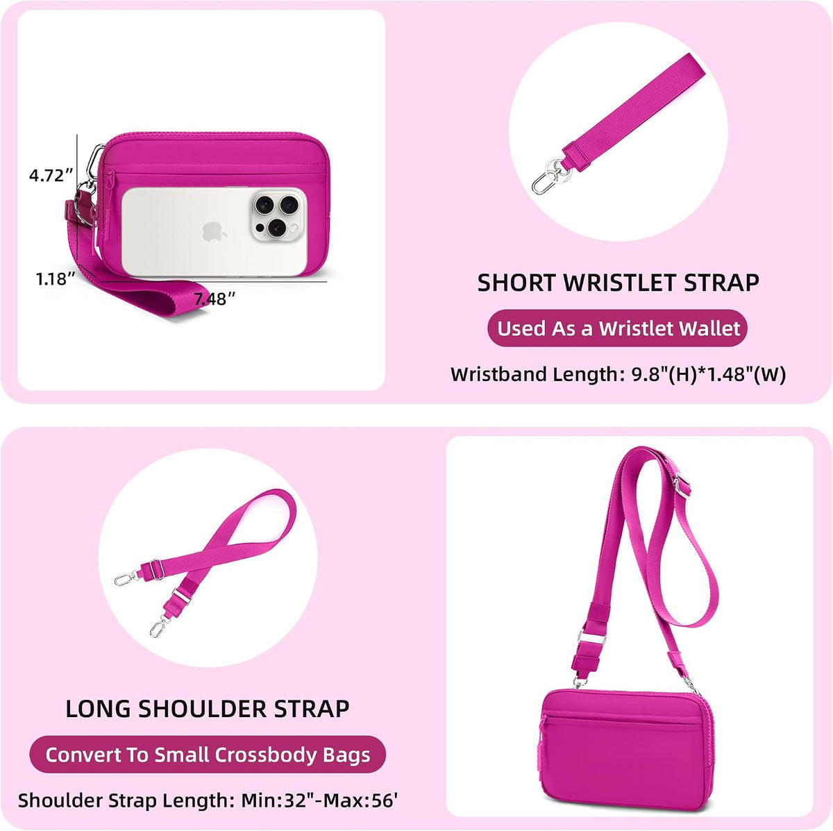 Wristlet wallets for Women RFID crossbody bags with 4 Zippers