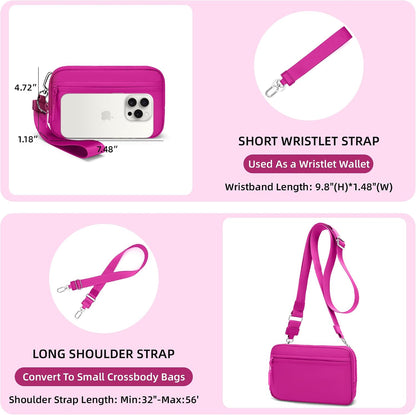 Wristlet wallets for Women RFID crossbody bags with 4 Zippers