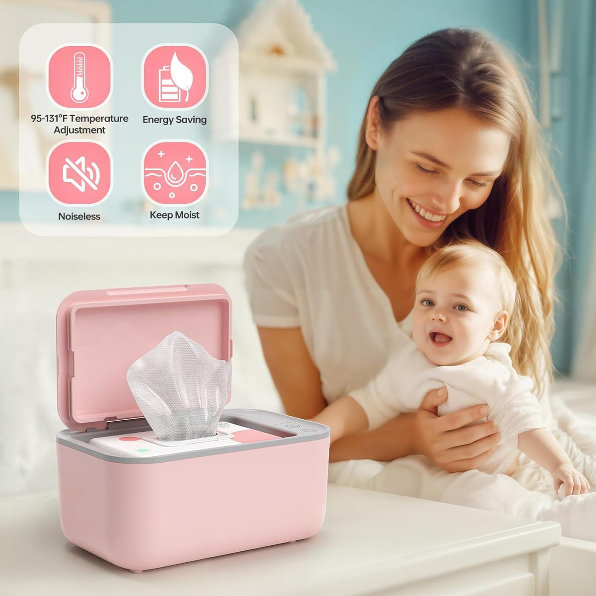 Baby Wipe Warmer with Surround Heating, Large Capacity, White
