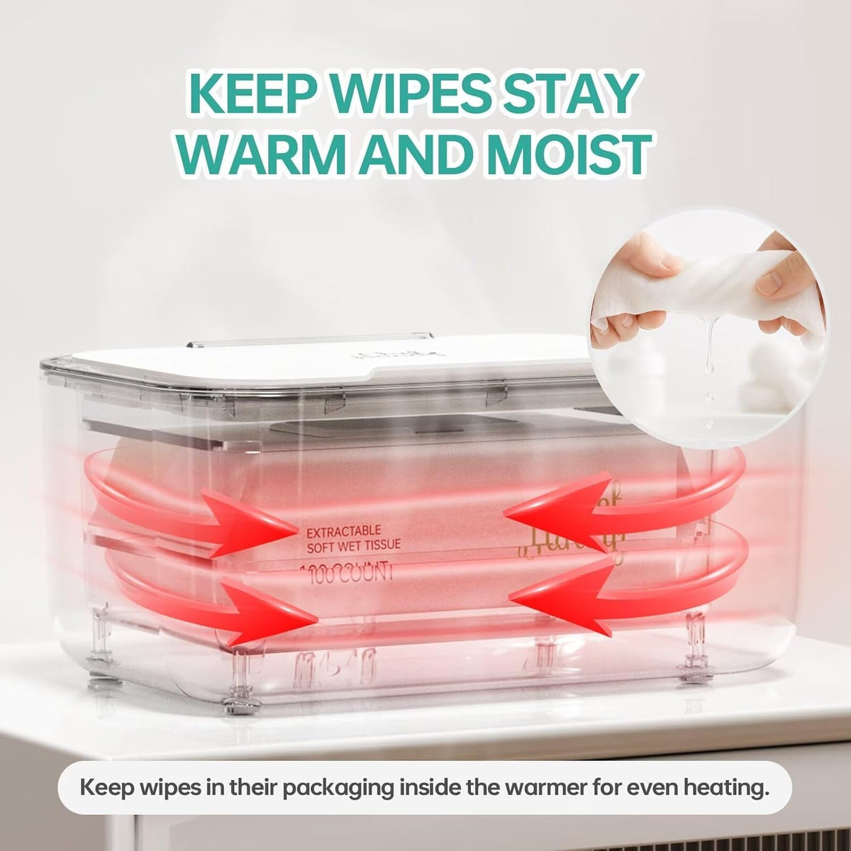 Baby Wipe Warmer with Surround Heating, Large Capacity, White