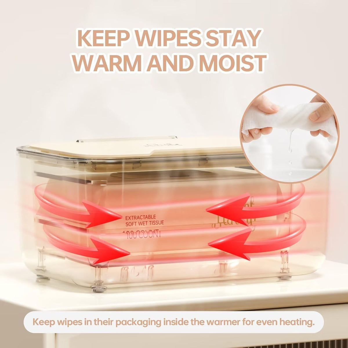 Baby Wipe Warmer with Surround Heating, Large Capacity, White