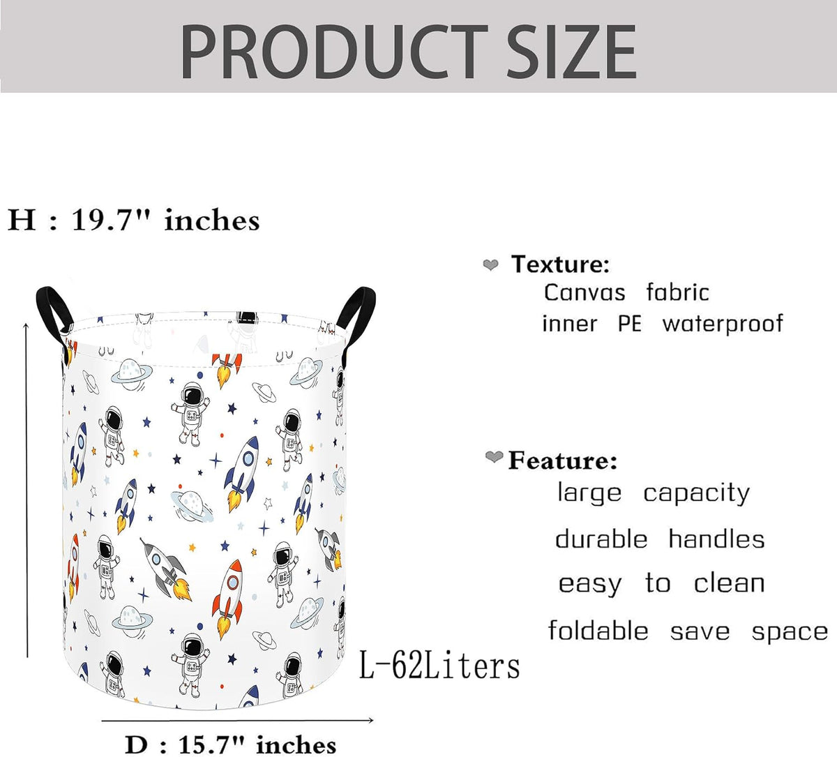 Kids Laundry Hamper Clothes Gift Basket Storage Laundry Baskets Organizer Bin with Handles for Nursery Room (Excavator)