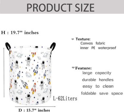 Kids Laundry Hamper Clothes Gift Basket Storage Laundry Baskets Organizer Bin with Handles for Nursery Room (Excavator)