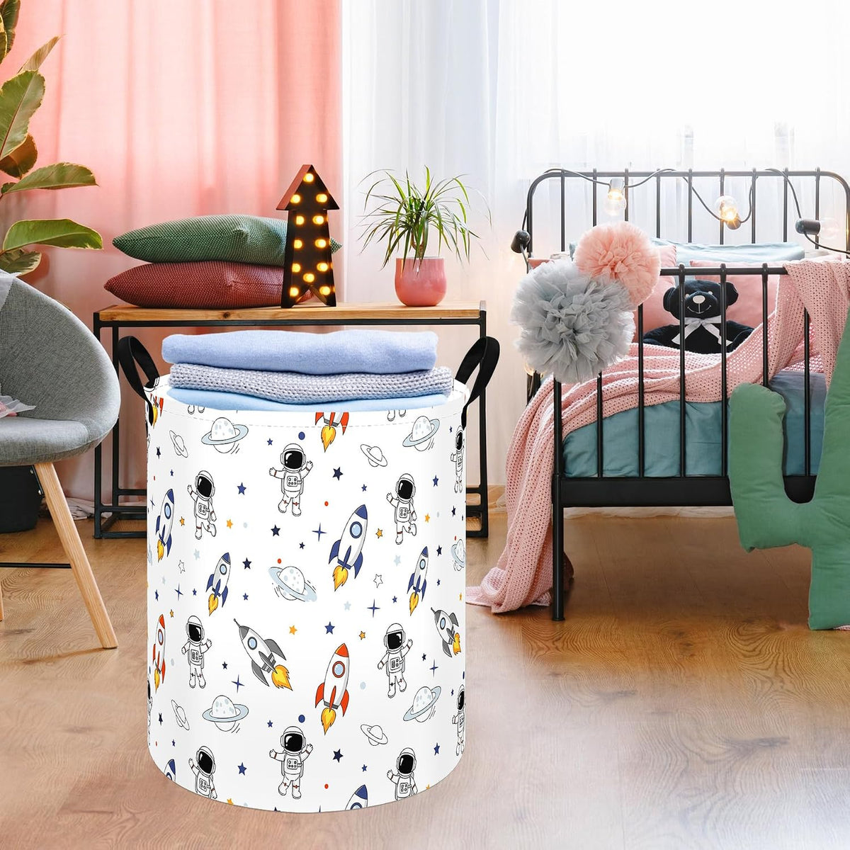 Kids Laundry Hamper Clothes Gift Basket Storage Laundry Baskets Organizer Bin with Handles for Nursery Room (Excavator)