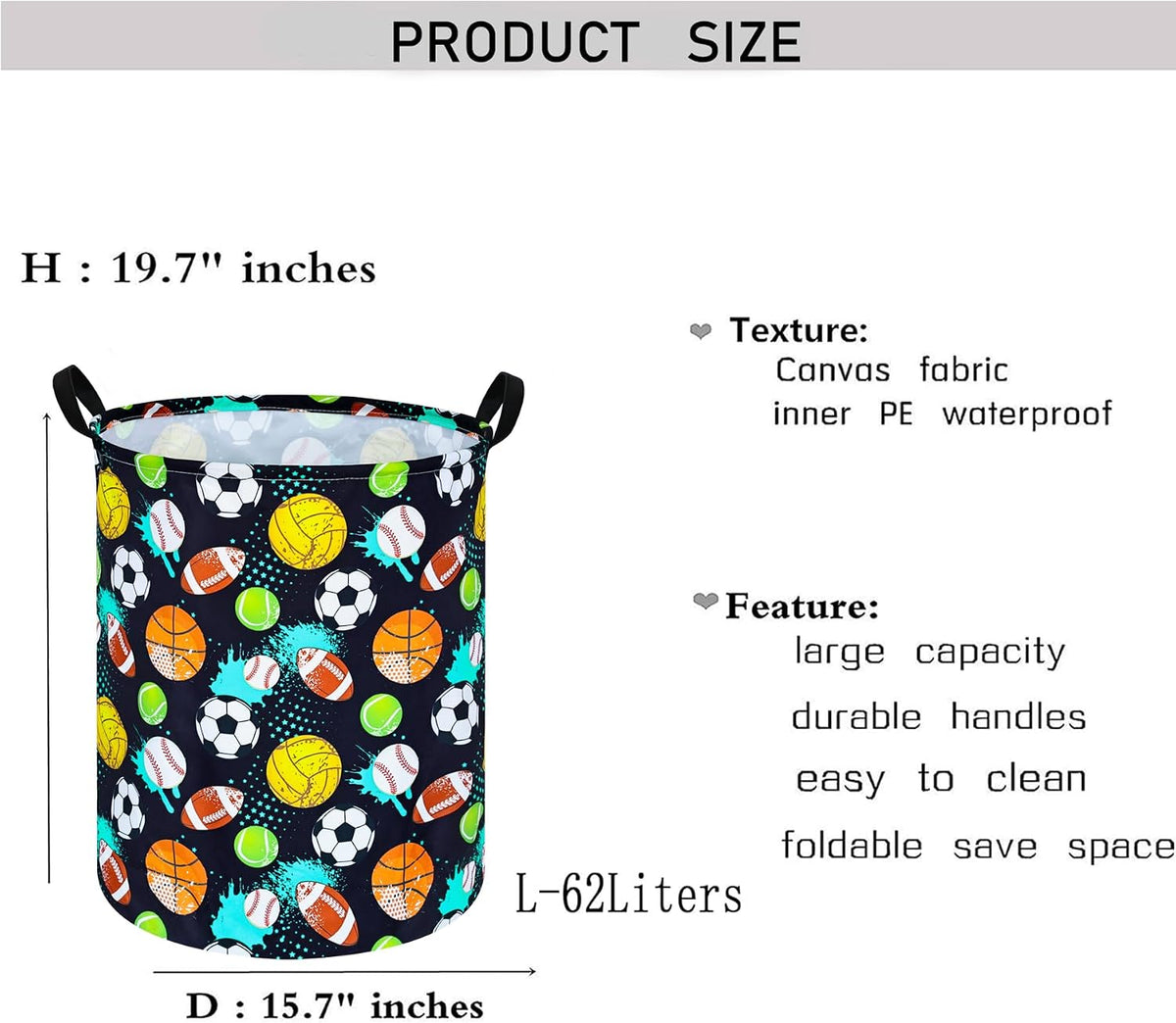 Kids Laundry Hamper Clothes Gift Basket Storage Laundry Baskets Organizer Bin with Handles for Nursery Room (Excavator)