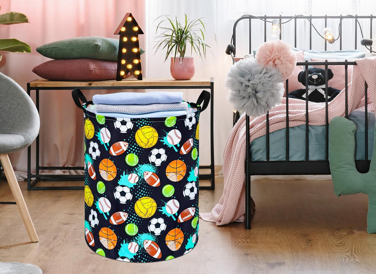 Kids Laundry Hamper Clothes Gift Basket Storage Laundry Baskets Organizer Bin with Handles for Nursery Room (Excavator)