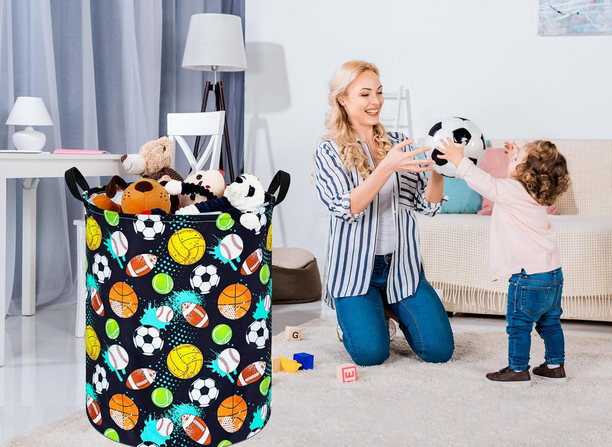 Kids Laundry Hamper Clothes Gift Basket Storage Laundry Baskets Organizer Bin with Handles for Nursery Room (Excavator)