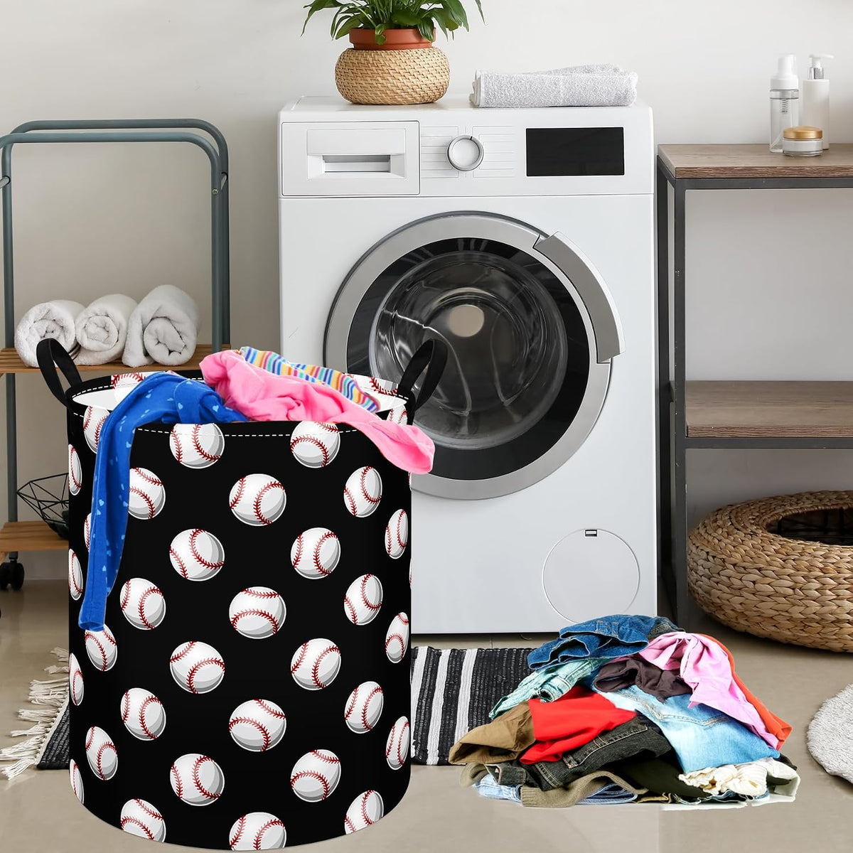 Kids Laundry Hamper Clothes Gift Basket Storage Laundry Baskets Organizer Bin with Handles for Nursery Room (Excavator)