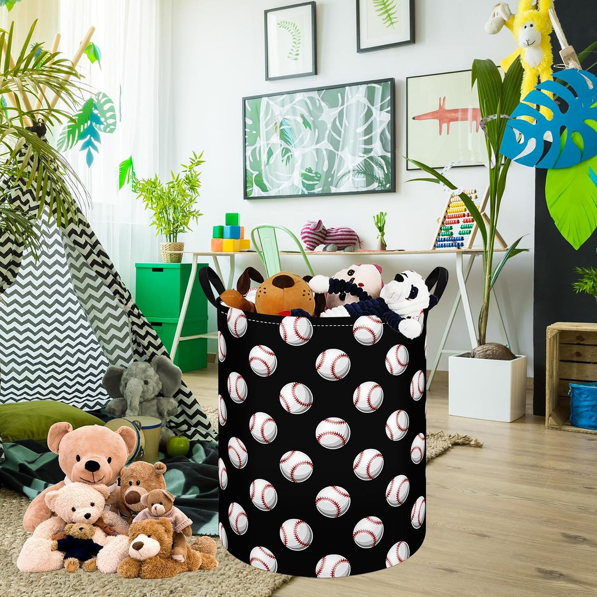 Kids Laundry Hamper Clothes Gift Basket Storage Laundry Baskets Organizer Bin with Handles for Nursery Room (Excavator)